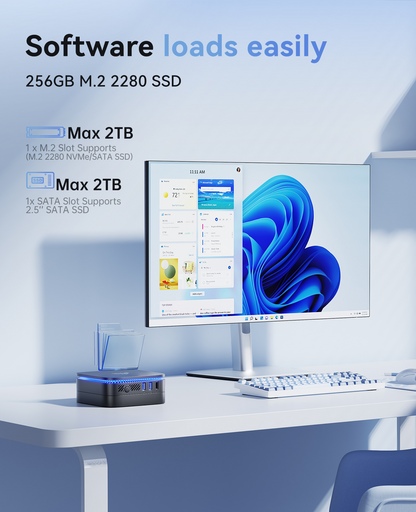 KAMRUI AK1PLUS Mini PC, 12GB LPDDR5 4800MHz 256GB M.2 SSD with N100 Processor, 4K Mini Desktop Computer with 2 HDMI, Support WiFi 5, BT 4.2 for Office, Home