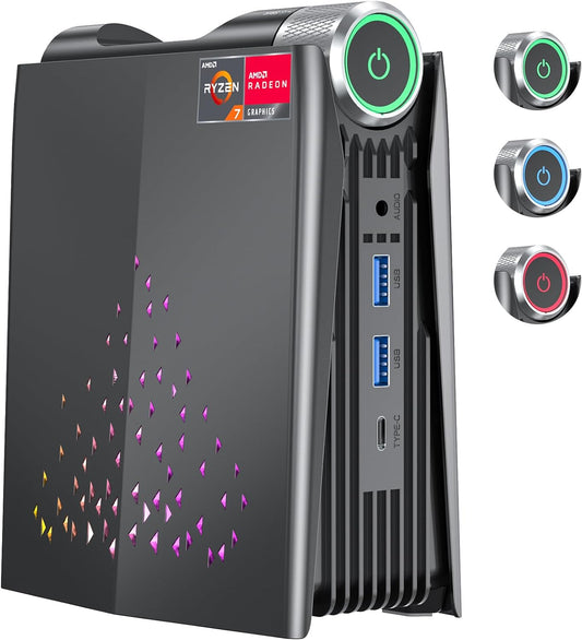 ACEMAGICIAN Mini PC Gaming AMR5, AMD Ryzen 7 5700U (up to 4.3Ghz) 16GB DDR4 512GB M.2 SSD, Zen 3 Ryzen Mini Gaming PC RGB Lights Mini Computer WiFi6 4K HDMI DP Type-C Small PC, Auto Power On