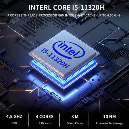 Mini PC,Intel i5-11320H(Up to 4.5 GHz), Mini Desktop Computer Windows 11 Pro,4C/8T,16GB DDR, 512GB M.2 SATA SSD (Up to 2TB), 4K UHD,Triple Display Output, WiFi 2.4G+5G,BT4.20