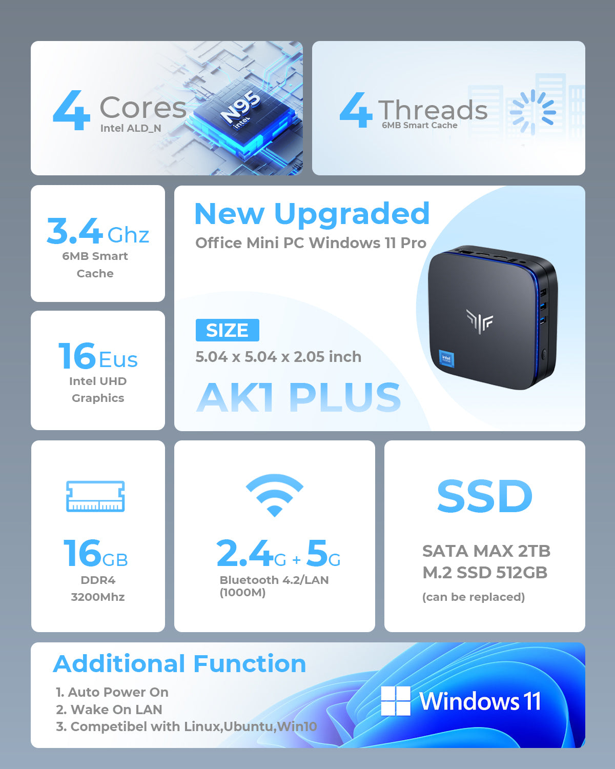 KAMRUI AK1PLUS Mini PC with Intel Alder Lake N97(up to 3.60 GH
