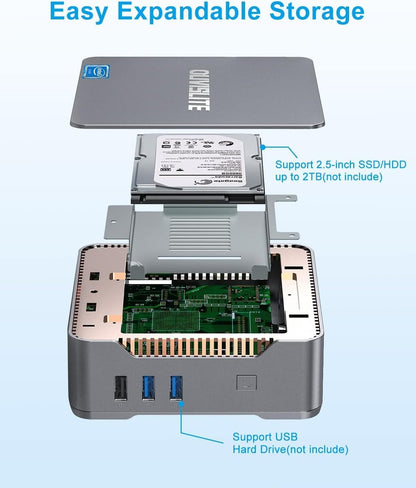 Mini PC Ιntel Celeron N3350 Processor(Up to 2.4GHz), 4GB DDR3 64GB eMMC Mini Computer Windows 10 Pro Desktop Computers Support 2TB Expansion, 4K HDMI Triple Display, Dual WiFi, BT4.2, Gigabit Ethernet