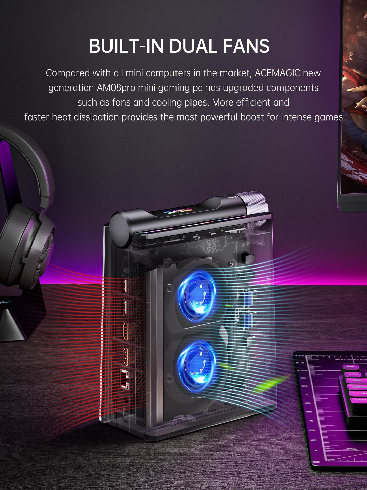 ACEMAGICIAN Gaming Mini PC, AMD Ryzen 9 6900HX (up to 4.9 GHz) Dual Fan Mini Desktop Computers 32GB DDR5 512GB SSD Support 3 Modes Adjustment/8K Triple Display/RGB/WIFI6/ BT5.2