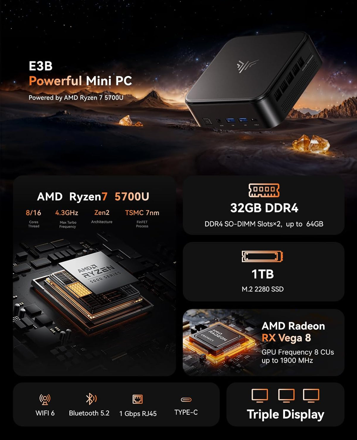 KAMRUI Mini PC with AMD Ryzen 7 5700U, 32GB DDR4 1TB M.2 ... – Offical ...