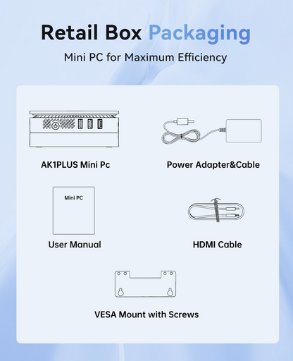 KAMRUI AK1PLUS Mini PC, 12GB LPDDR5 4800MHz 256GB M.2 SSD with N100 Processor, 4K Mini Desktop Computer with 2 HDMI, Support WiFi 5, BT 4.2 for Office, Home