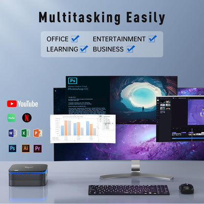 KAMRUI AK1 Plus Mini PC with Windows 11, 12th Gen N95 Processor(Up to 3.4GHz), Mini Desktop Computers 8GB DDR4 256GB SSD Support 4K Display, WiFi/BT 4.2 for Business, Office, Home Server