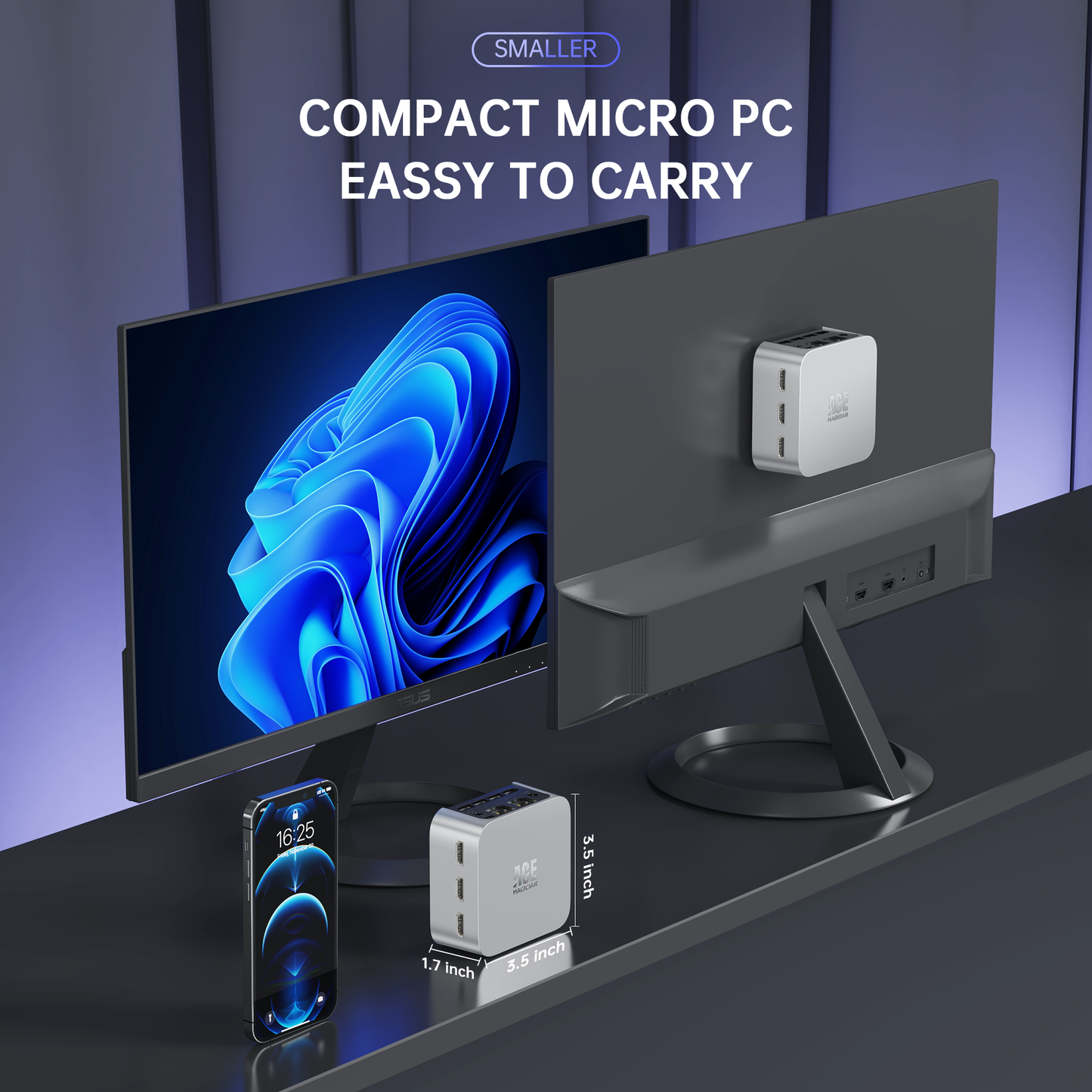 [2 Ethernet & 3 HDMI Ports] ACEMAGICIAN Mini PC T8 Plus 12th Gen N95(up to  3.4GHz), 16GB LPDDR5 512GB SSD Desktop Computer, Windows 11 Pro, 4K