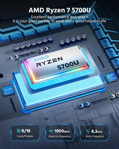 KAMRUI Mini PC Ryzen 7 5700U(8C/16T, up to 4.3GHz)