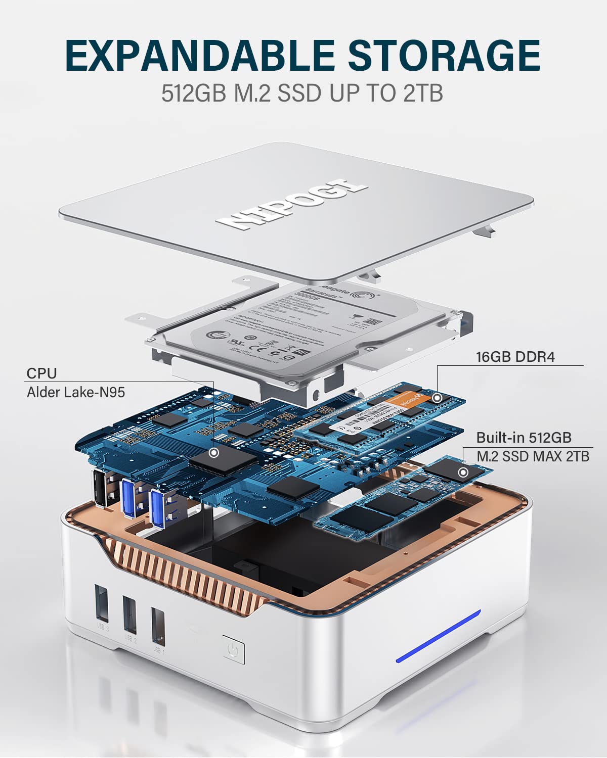 Mini PC NiPoGi-GK3 Plus Intel N95, 16GB, 512GB SSD 