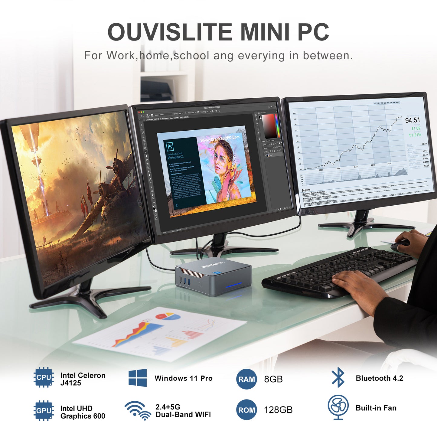 Mini PC Window 11 Pro with Ιntel Celeron J4125 (Up to 2.7GHz), 8GB DDR4 128GB M.2 SSD Mini Computer Small Desktop PC Support 2TB Expansion, Win10, 4K HDMI, Triple Display, Dual WiFi, BT4.2, HTPC