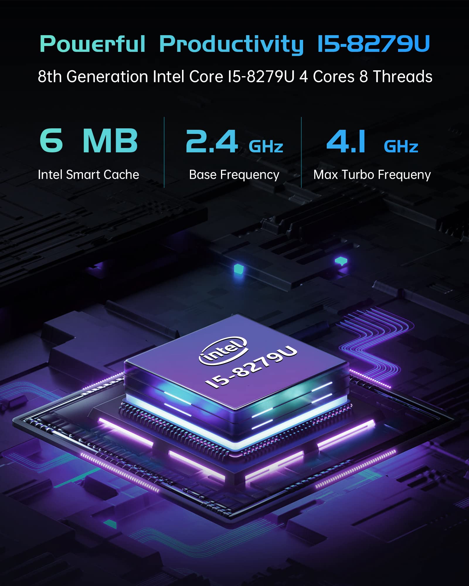 SNUNMU Mini Intel Core i5-8279U, Mini Gamer DDR4 16 Go de RAM/256 Go de