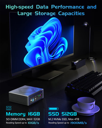 Mini PC Intel i5-8279U (up to 4.1Ghz), 16GB DDR4 512G M.2 SSD, 4 Cores 8 Thread Small Desktop Computer Windows 11 Pro 4K HDMI VGA Type-C USB 3.0 WiFi 5 BT 4.2, Support Auto Power On