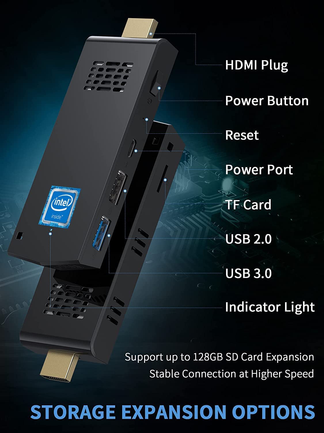 OUVISLITE Mini PC, Mini Stick 8GB 128G ROM Ιntel Atom X5-Z8350 – KAMRUI