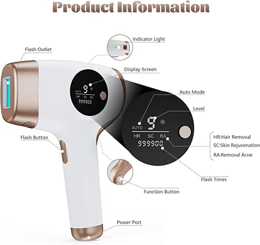 IPL Hair Removal for Women and Men, New Upgraded 999,900 Flashes Permanent  Laser Hair Removal Device on Facial Legs Arms Armpits Body, At-Home Use