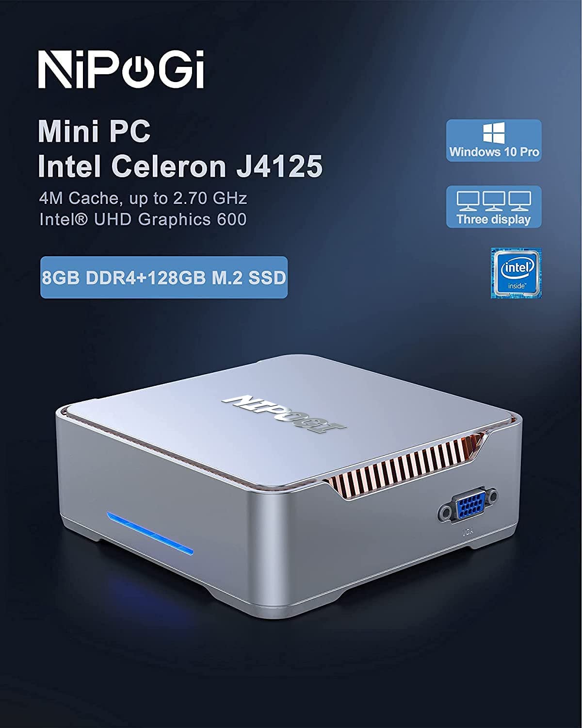 NiPoGi Mini PC Stick, 8GB DDR4 128GB ROM Intel Celeron N4000 Computer –  NIPOGI