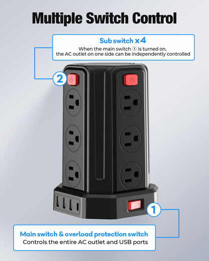 Power Strip Surge Protector Tower