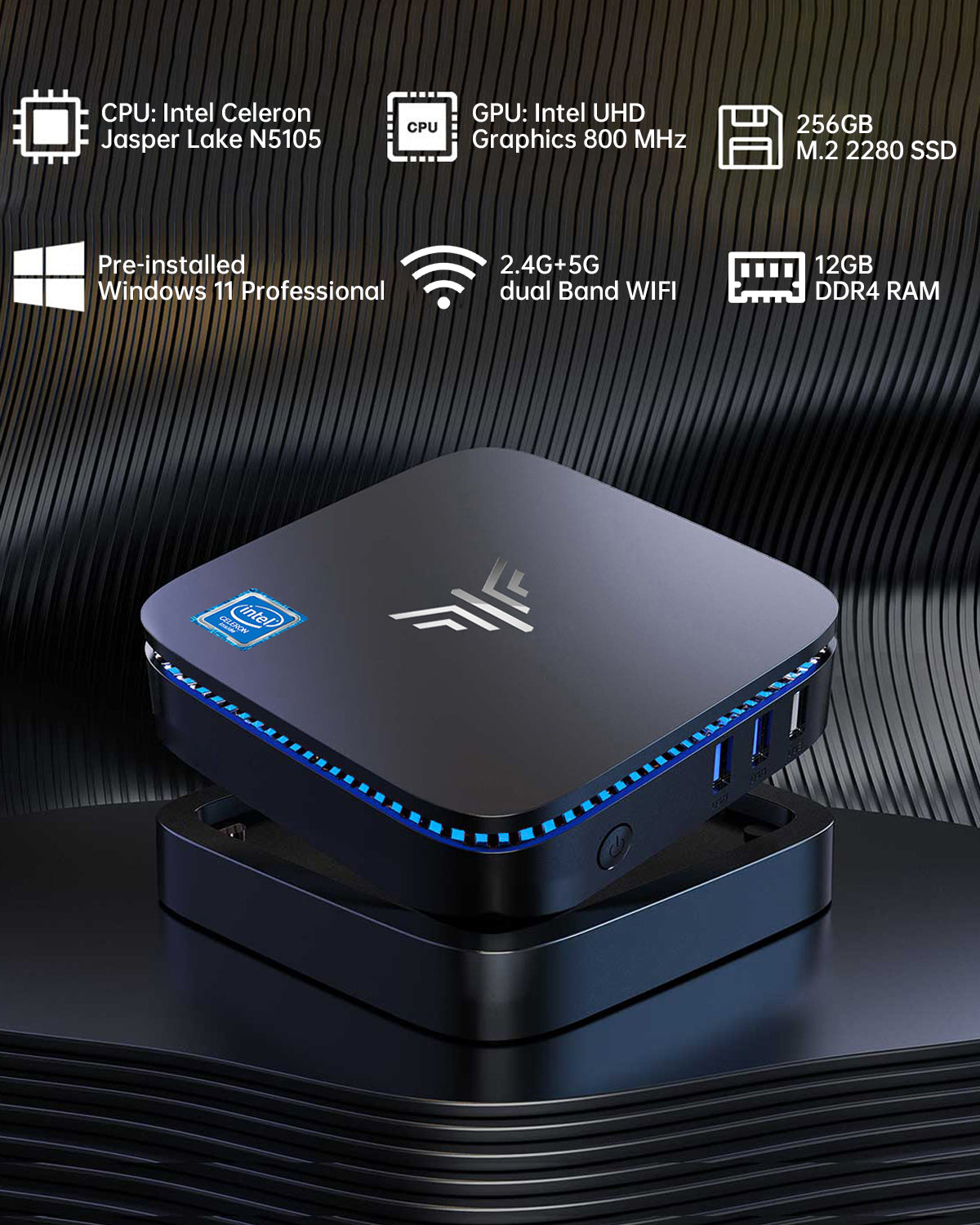 Mini PC Windows 11 Pro, KAMRUI AK1 PRO 12GB RAM 256GB SSD Mini Desktop